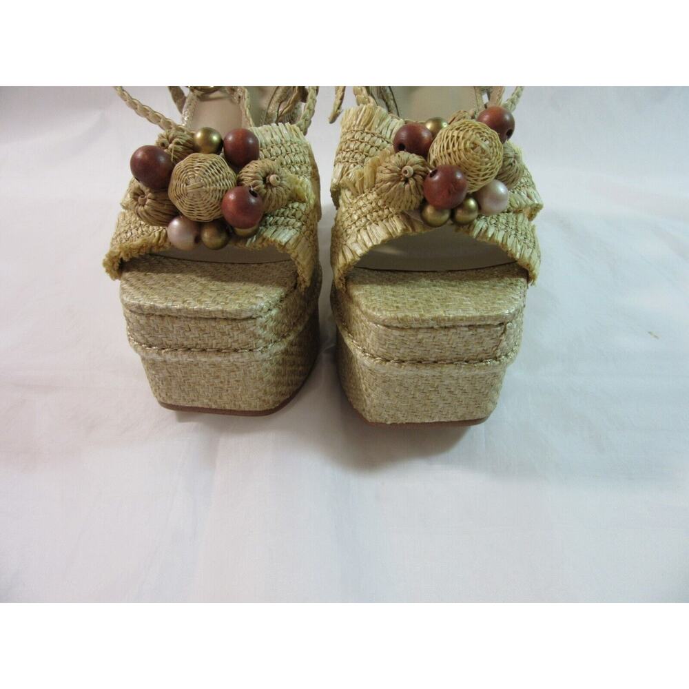 SAM EDELMAN Tan Size 10 Raffia Tropical Beaded Platform Wedge Ankle Strap Sandal - Picture 6 of 8